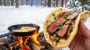 غذای گرم زمستانی: استیک سرخ شده با نان تازه و پنیر