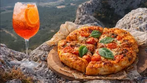 پخت پیتزای ایتالیایی با پنیر آب شده روی قله کوه