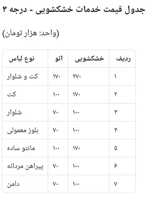 نرخ خشکشویی