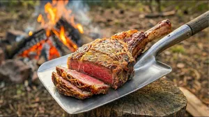 آشپزی در طبیعت با استیک تاماهاوک و بیل داغ